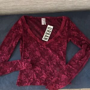 Urban Outfitters Wine Red Floral Lace Blouse